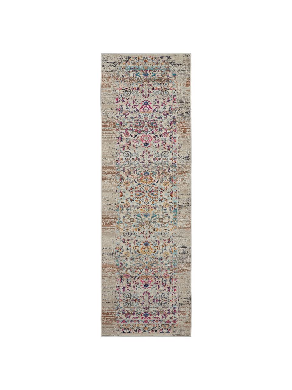 Niederflor-Läufer Kashan mit bunten Ornamenten, Flor: 100 % Polypropylen, Greige, Bunt, B 71 x L 230 cm