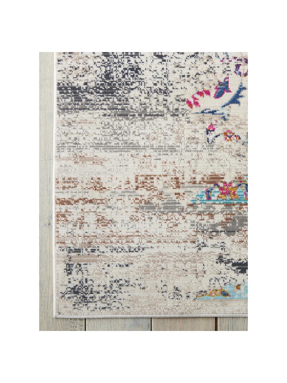 Laagpolige loper Kashan met gekleurde decoratie, Bovenzijde: 100% polypropyleen, Onderzijde: latex, Grijs, meerkleurig, B 71 x L 230 cm