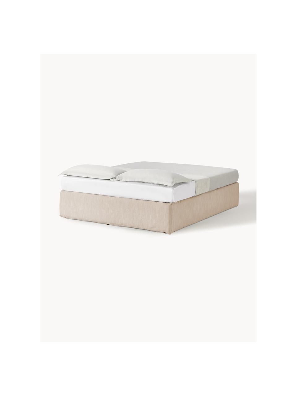 Letto boxspring Enya, Rivestimento superiore: 45% cotone, 55% poliester, Materasso: nucleo a molle insacchett, Piedini: plastica Questo prodotto , Tessuto beige, Larg. 160 x lung. 200 cm, grado di durezza H3