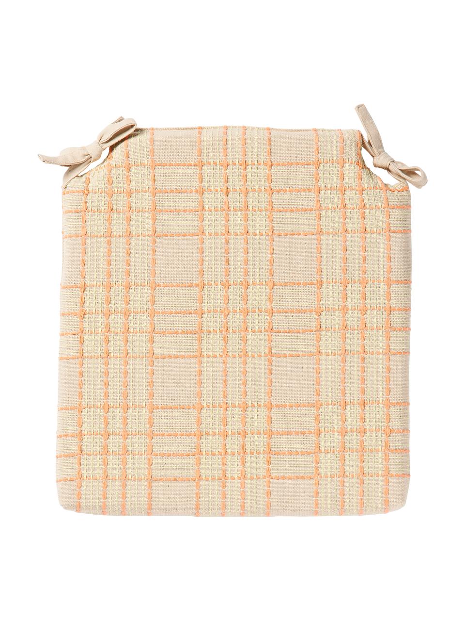 Geruit katoenen zitkussen Orla met borduursel, 100% katoen, Oranje, B 40 x L 37 cm