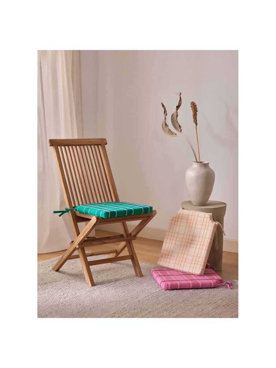 Cojín de asiento de algodón bordaodo a cuadros Orla, 100% algodón, Naranja, An 40 x L 37 cm