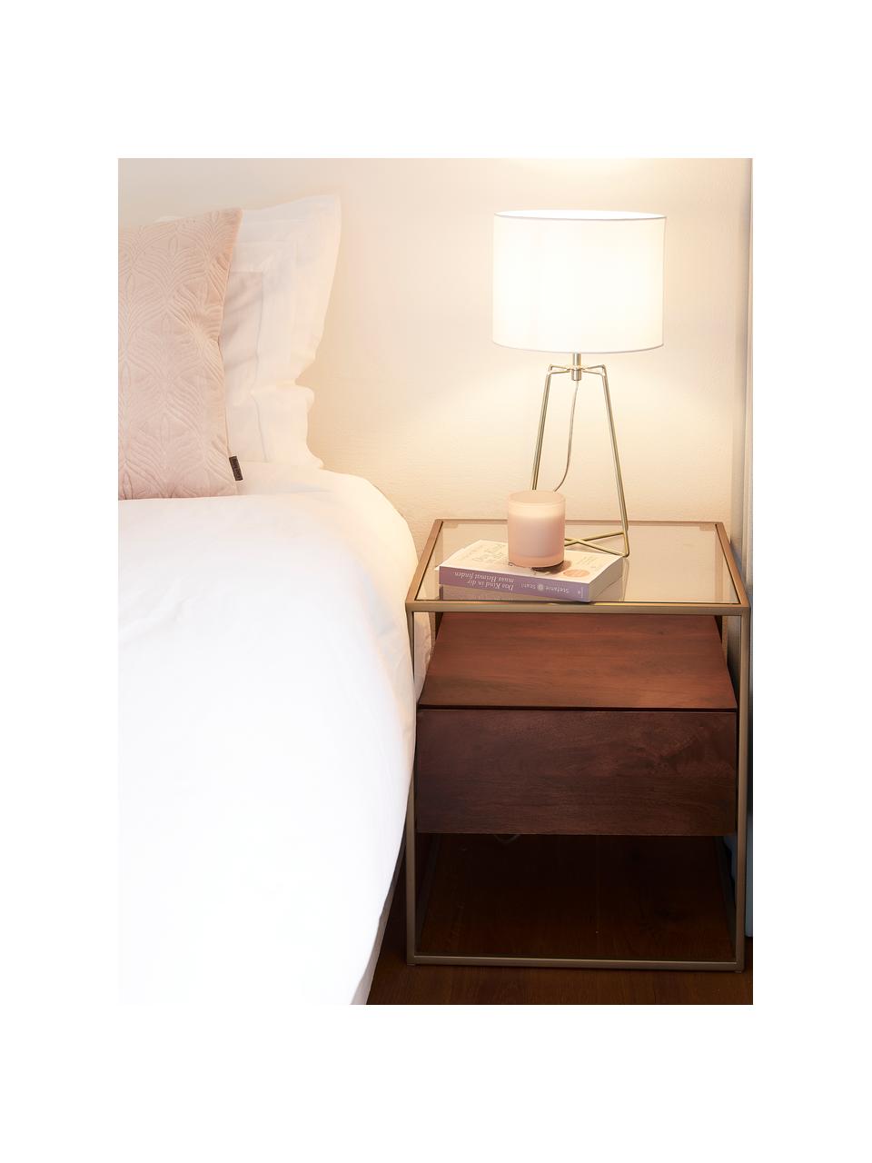 Lampe à poser Karolina, Blanc, couleur laitonnée, Ø 25 x haut. 49 cm