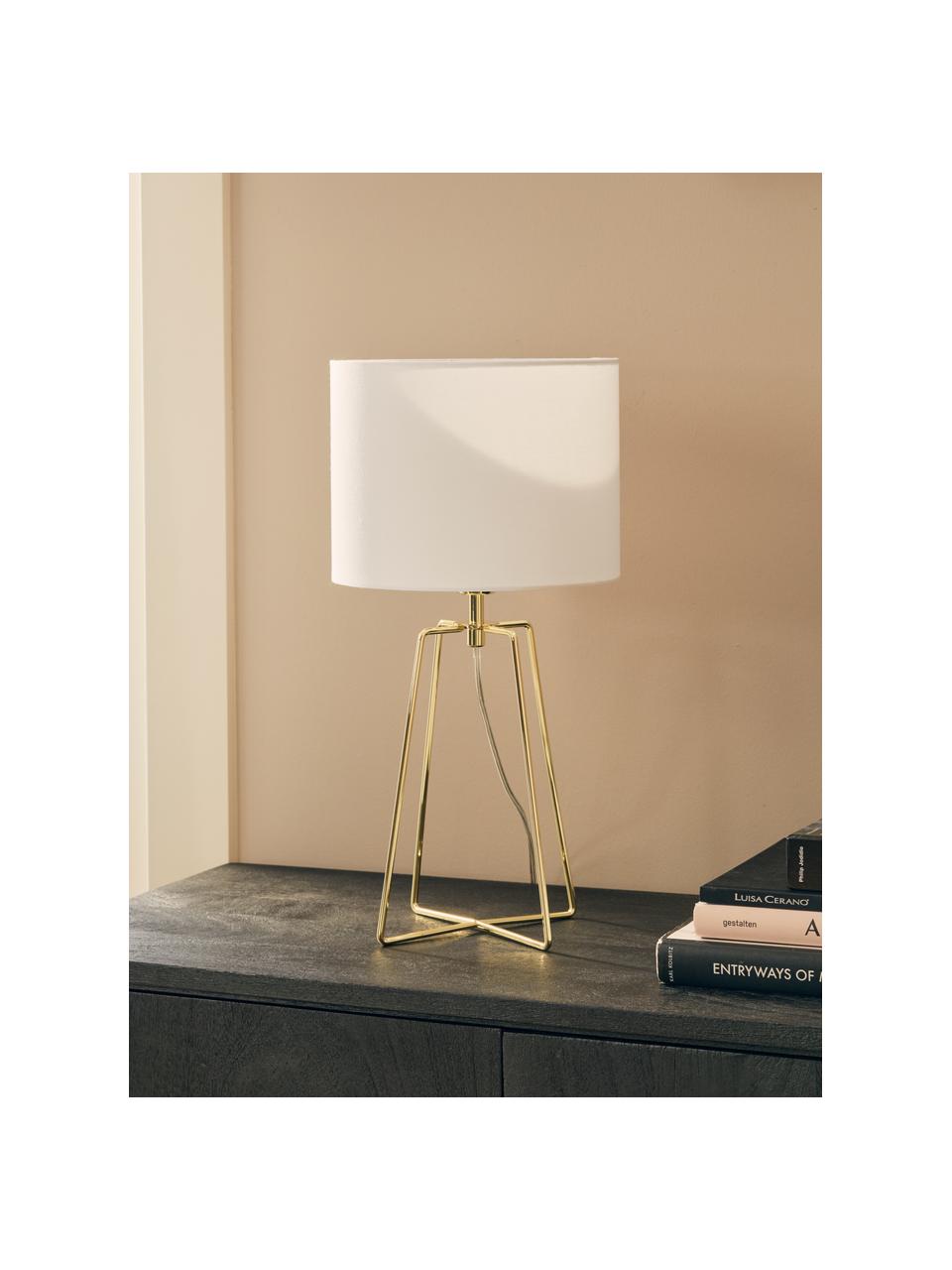 Lampada da tavolo Karolina-Gold, Paralume: cotone, Base della lampada: metallo ottonato, Bianco, ottonato, Ø 25 x Alt. 49 cm