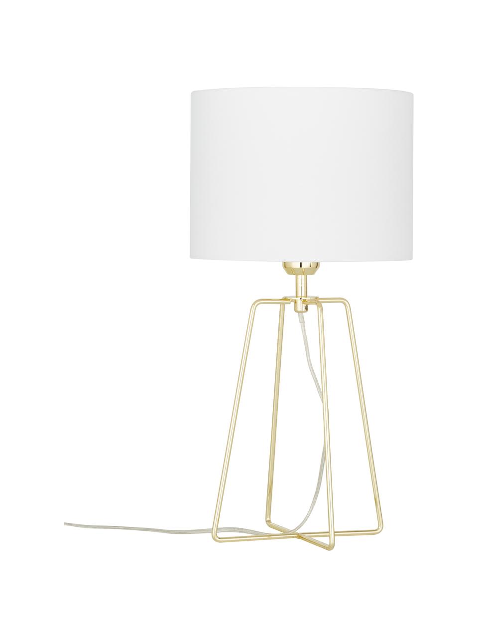 Tafellamp Karolina in wit-goudkleur, Lampenkap: katoen, Lampvoet: vermessingd metaal, Wit, goudkleurig, Ø 25 x H 49 cm