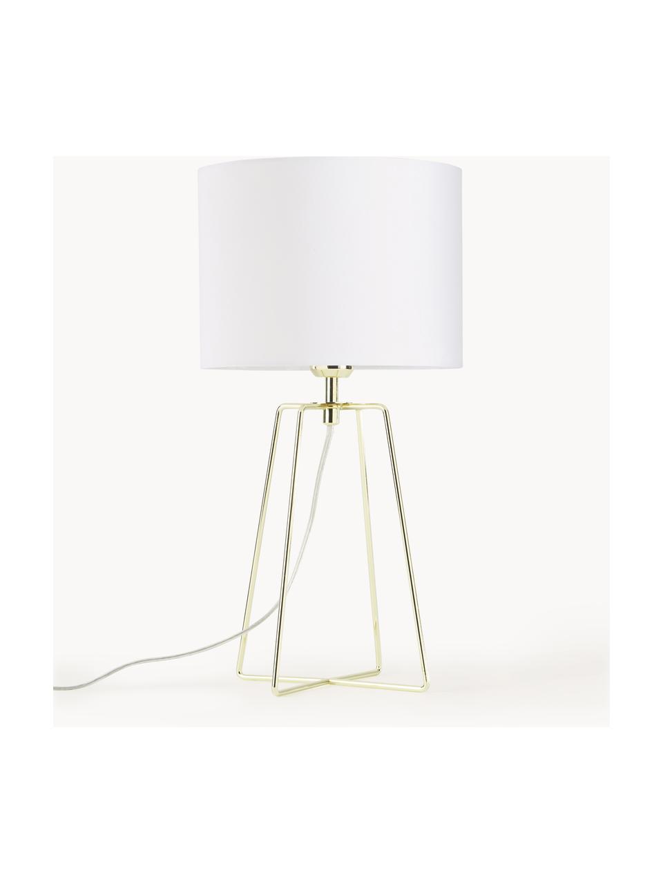 Tafellamp Karolina-goudkleurig, Lampenkap: katoen, Lampvoet: vermessingd metaal, Wit, goudkleurig, Ø 25 x H 49 cm
