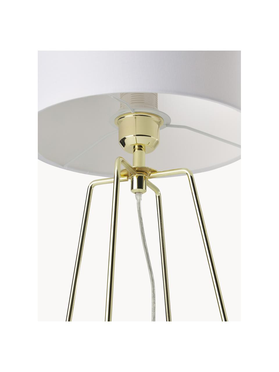Tafellamp Karolina-goudkleurig, Lampenkap: katoen, Lampvoet: vermessingd metaal, Wit, goudkleurig, Ø 25 x H 49 cm