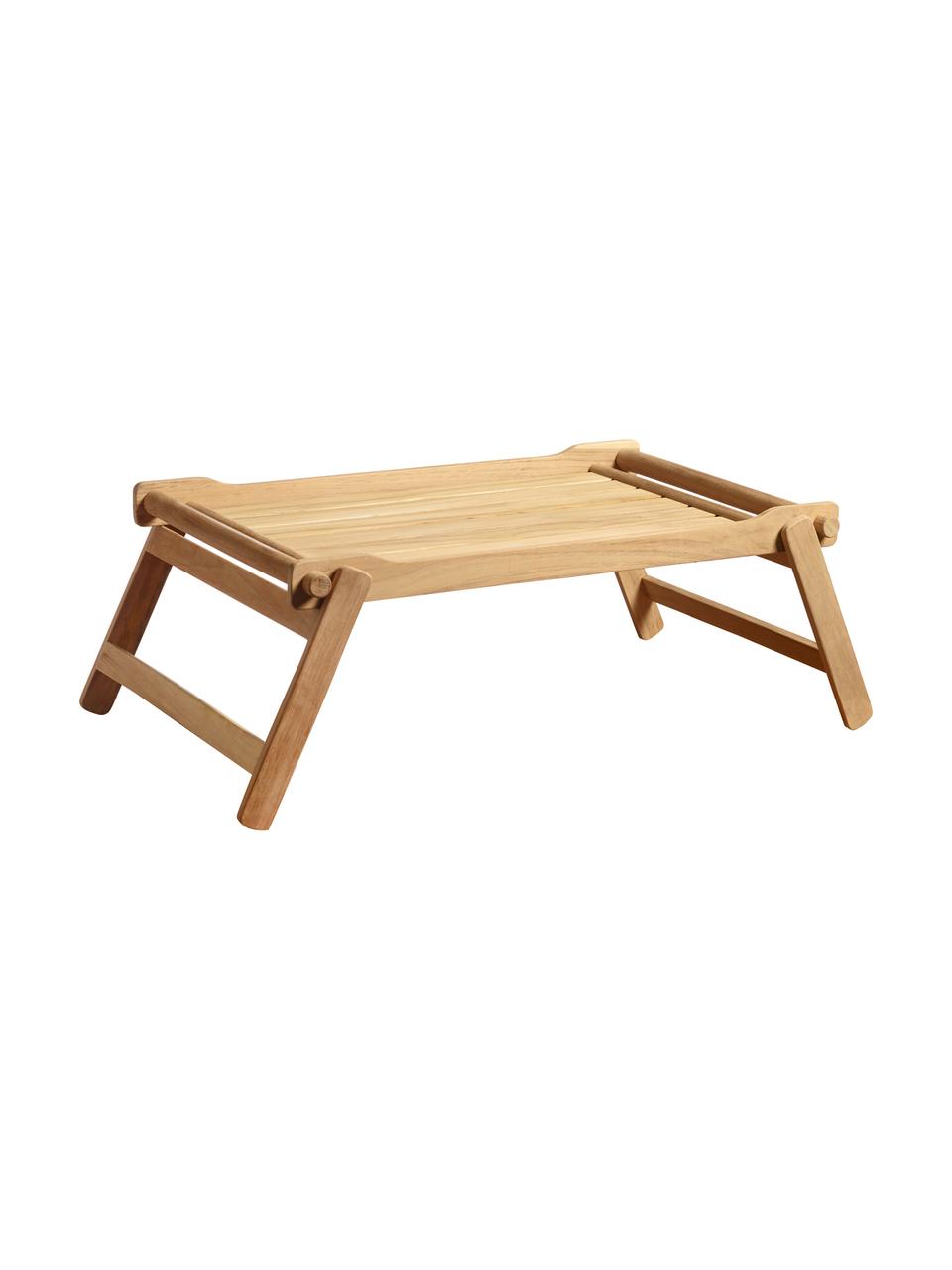 Inklapbaar houten dienblad Bed, L 58 x B 36 cm, Gepolijst teakhout, Teakkleurig, L 58 x B 36 cm