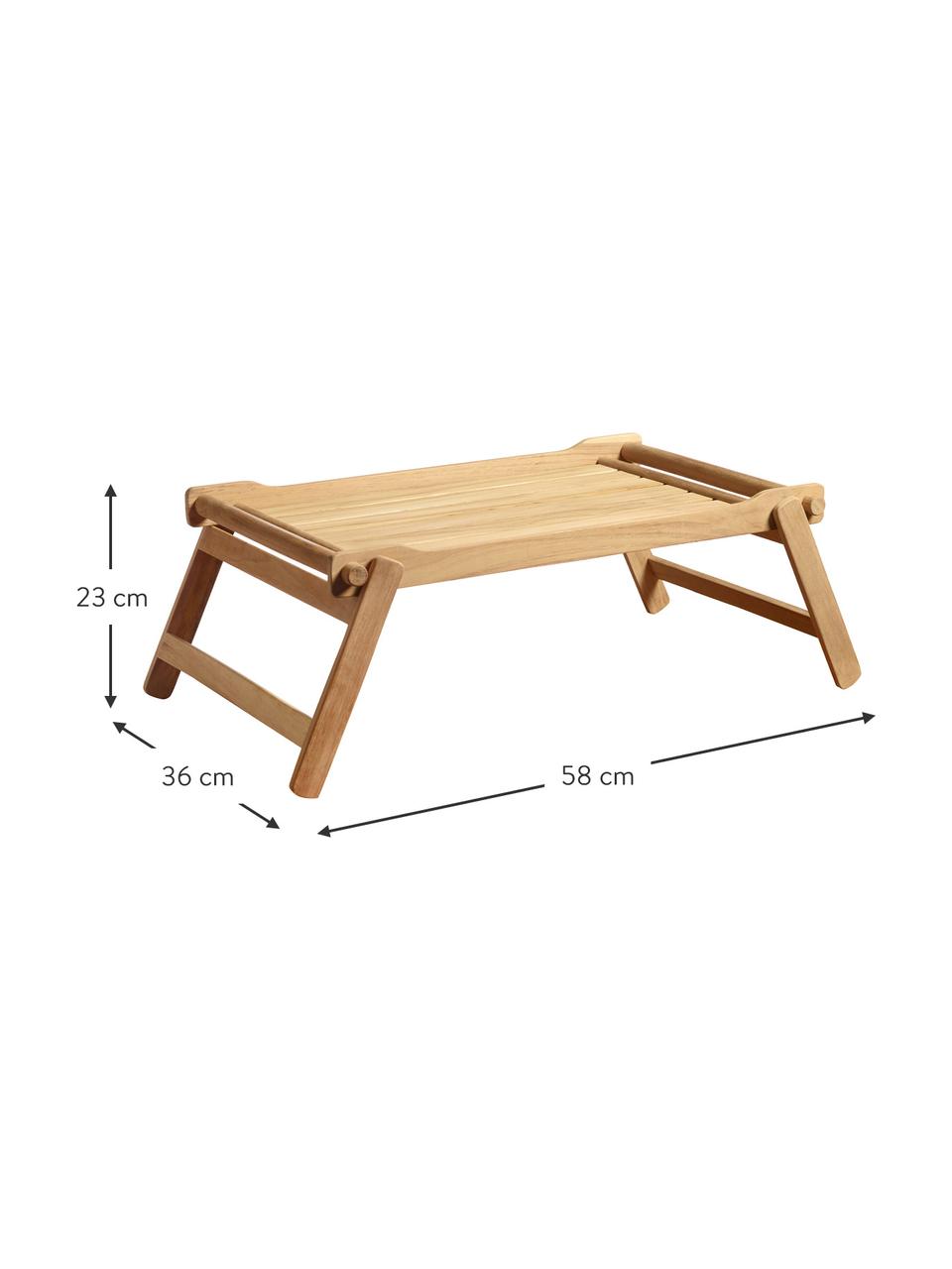 Inklapbaar houten dienblad Bed, L 58 x B 36 cm, Gepolijst teakhout, Teakkleurig, L 58 x B 36 cm