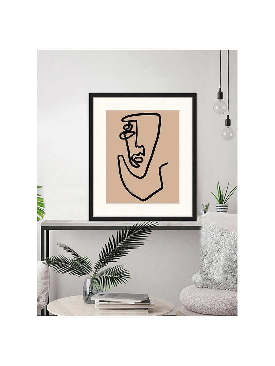 Ingelijste digitale print Abstract Face, Afbeelding: digitale print op papier,, Lijst: gelakt hout, Zwart, donkerbeige, B 53 cm x H 63 cm