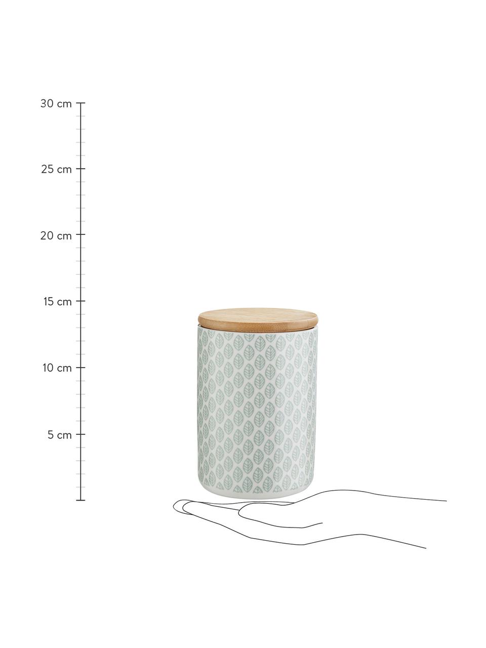 Barattolo Leaves, Contenitore: dolomite, Coperchio: bambù, silicone, Verde, bianco, Ø 10 x Alt. 14 cm, 700 ml