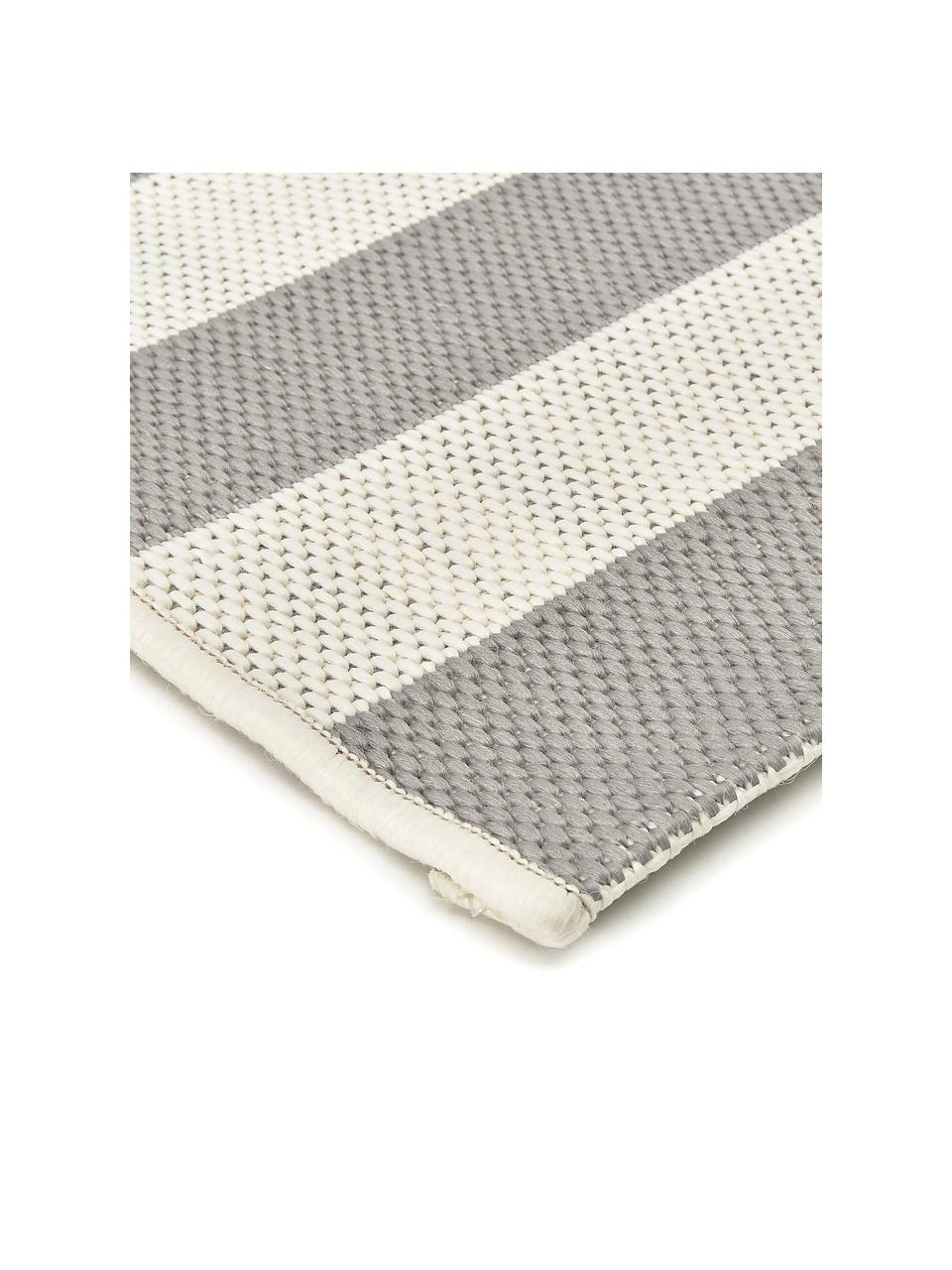 Tapis d'extérieur gris à jeu de rayures Axa, 86 % polypropylène, 14 % polyester, Blanc crème, gris, larg. 80 x long. 250 cm