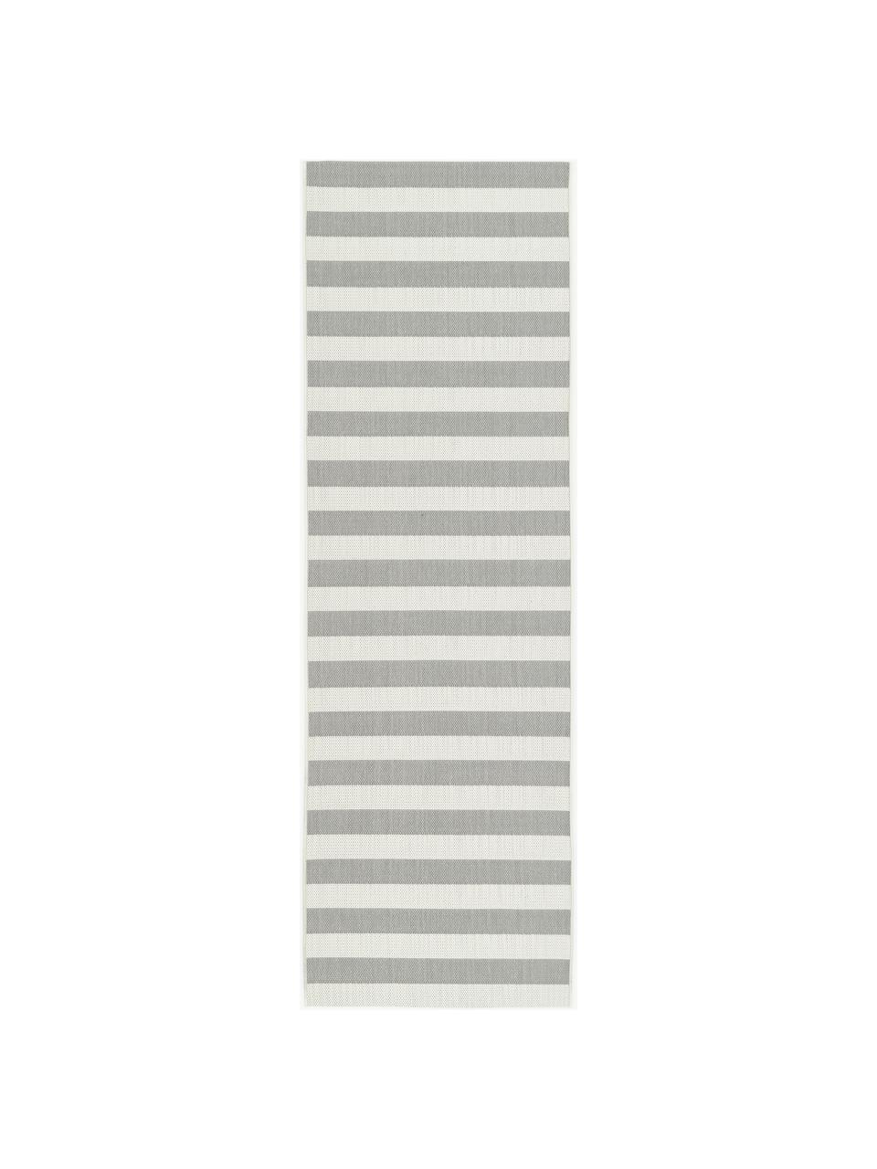 Tapis d'extérieur à jeu de rayures Axa, 86 % polypropylène, 14 % polyester, Blanc cassé, gris clair, larg. 80 x long. 250 cm