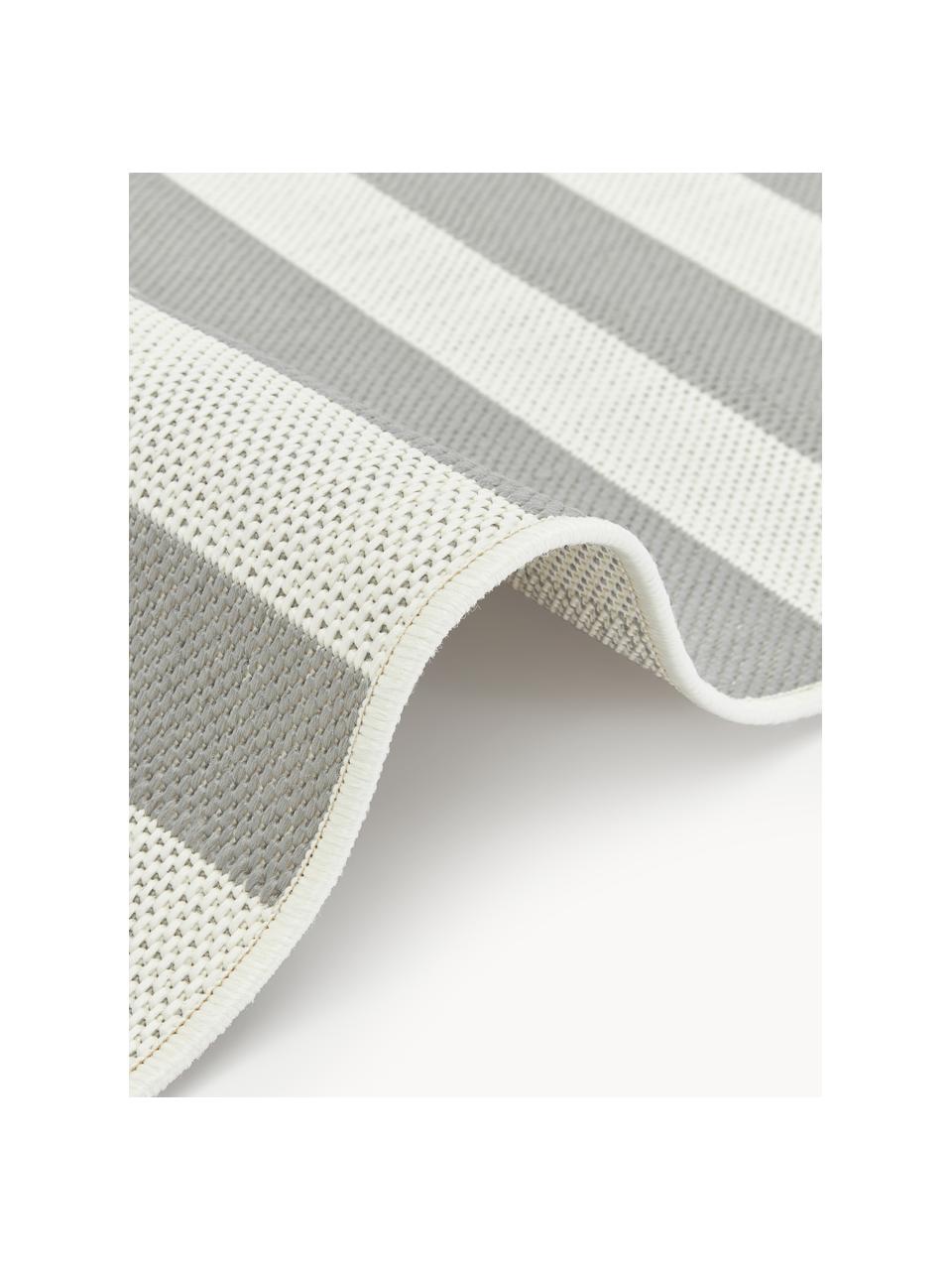 Tapis d'extérieur à jeu de rayures Axa, 86 % polypropylène, 14 % polyester, Blanc cassé, gris clair, larg. 80 x long. 250 cm