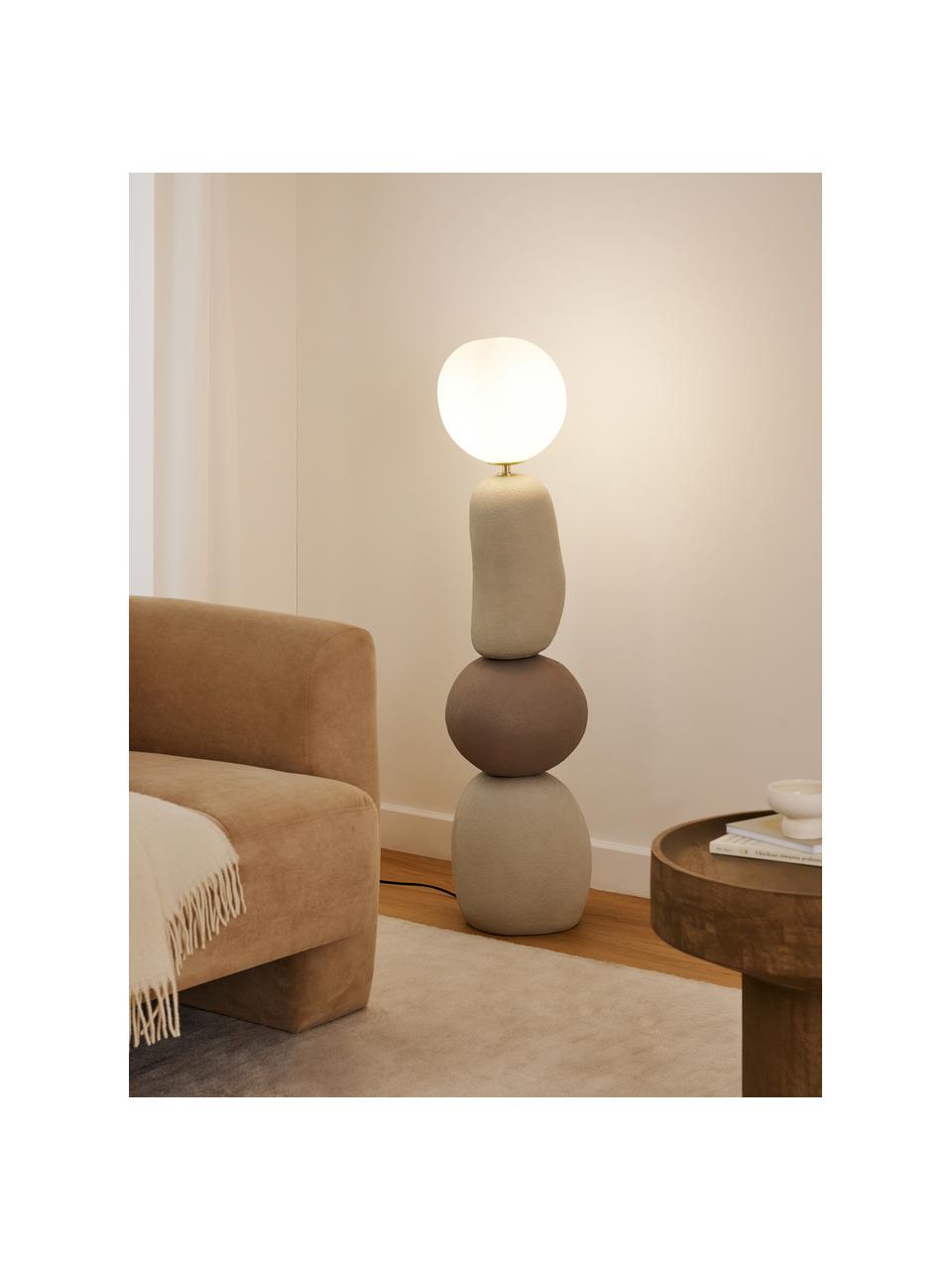 Vloerlamp Chakra, Lampenkap: opaalglas, Lampvoet: kunsthars, Grijstinten, B 27 x H 119 cm