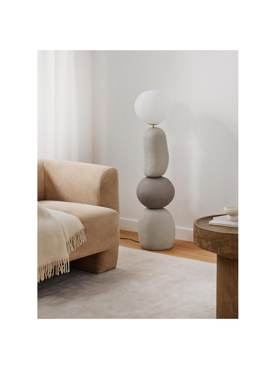 Vloerlamp Chakra, Lampenkap: opaalglas, Lampvoet: kunsthars, Grijstinten, B 27 x H 119 cm