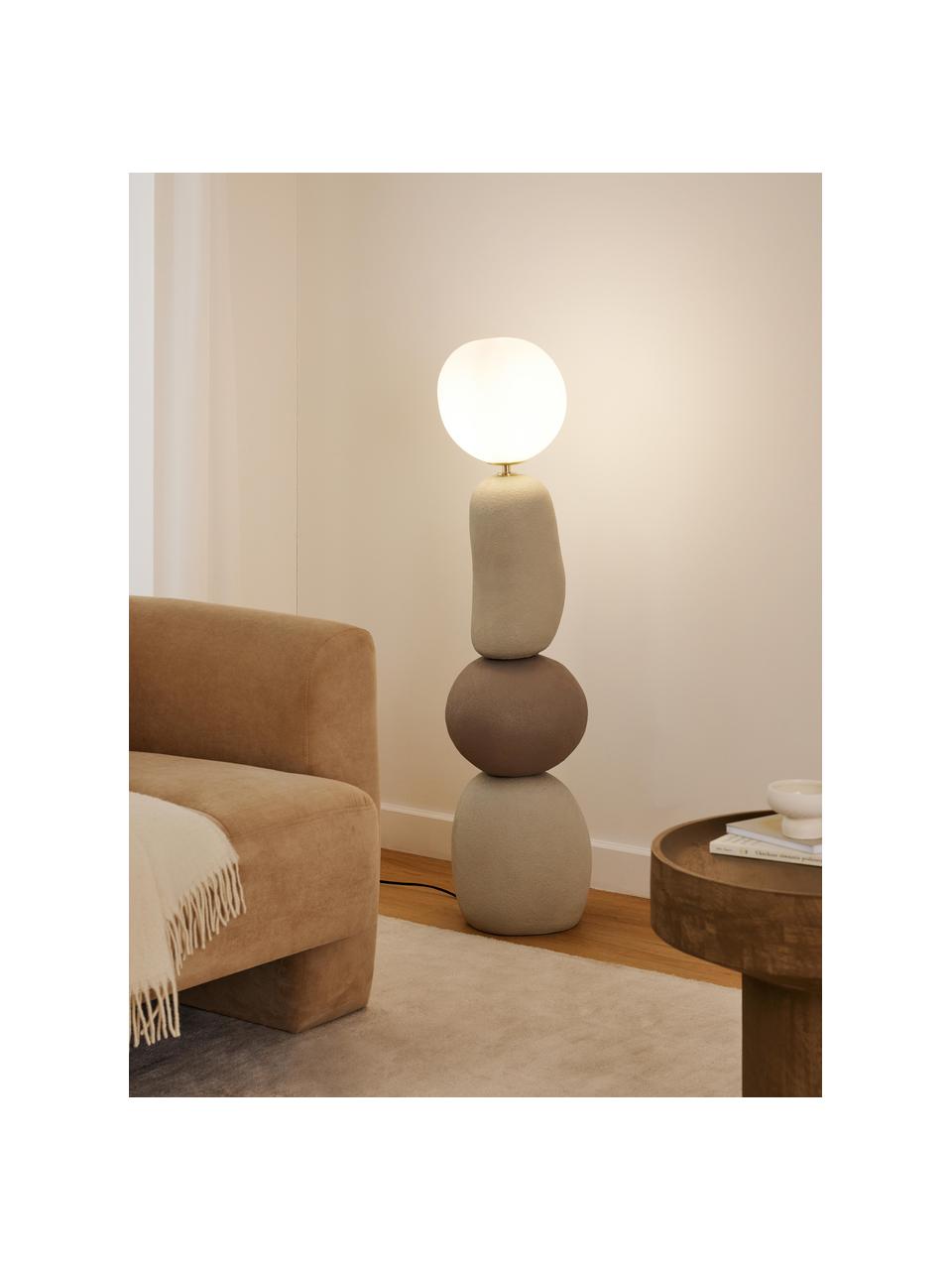 Lámpara de pie Chakra, Pantalla: vidrio opalino, Cable: cubierto en tela, Tonos grises, Al 119 cm