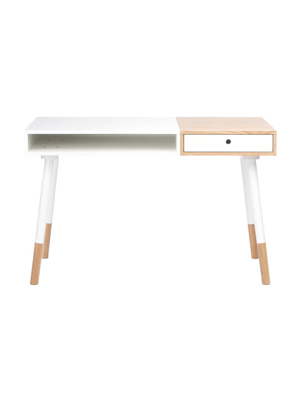 Scrivania stile nordico con cassetto Sonnenblick, Legno di quercia, bianco, Larg. 120 x Prof. 60 cm