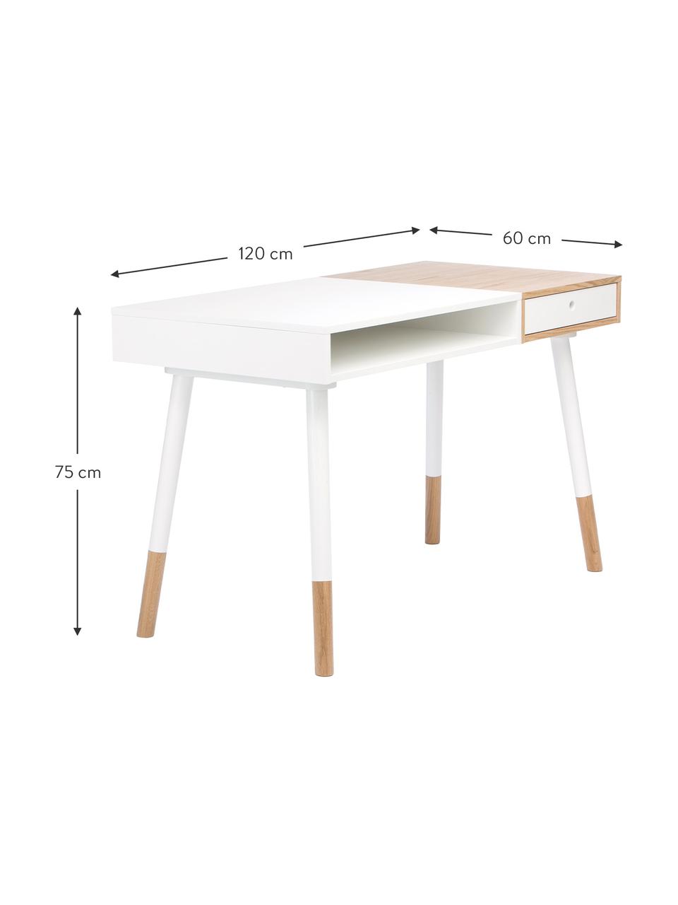 Pracovný stôl v škandinávskom štýle Sonnenblick, Dubové drevo, biela, Š 120 x H 60 cm