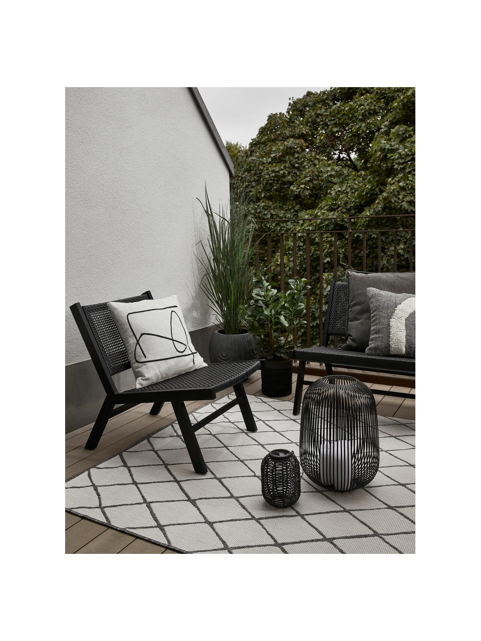 Dubbelzijdig in- & outdoor vloerkleed Malaga met ruitjesmotief, 100% polypropyleen, Gebroken wit, grijs, B 200 x L 290 cm (maat L)