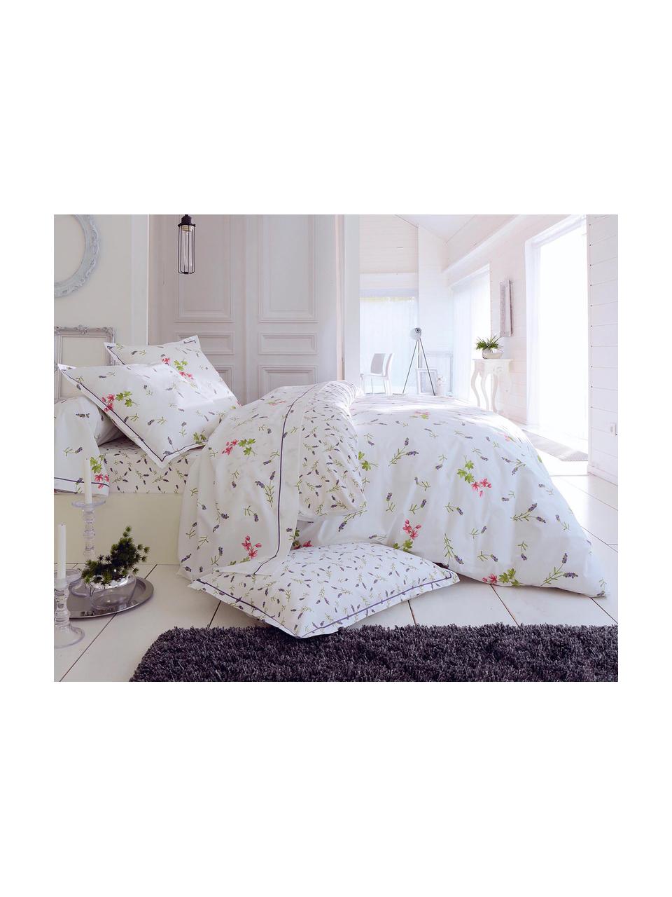 Taies d'oreiller en satin de coton Songe, 2 pièces, Blanc, vert, lilas, rose vif