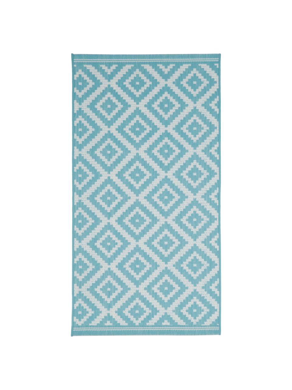 In- & outdoor vloerkleed met patroon Miami in turquoise/wit, 86% polypropyleen, 14% polyester, Wit, turquoise, B 120 x L 170 cm (maat S)