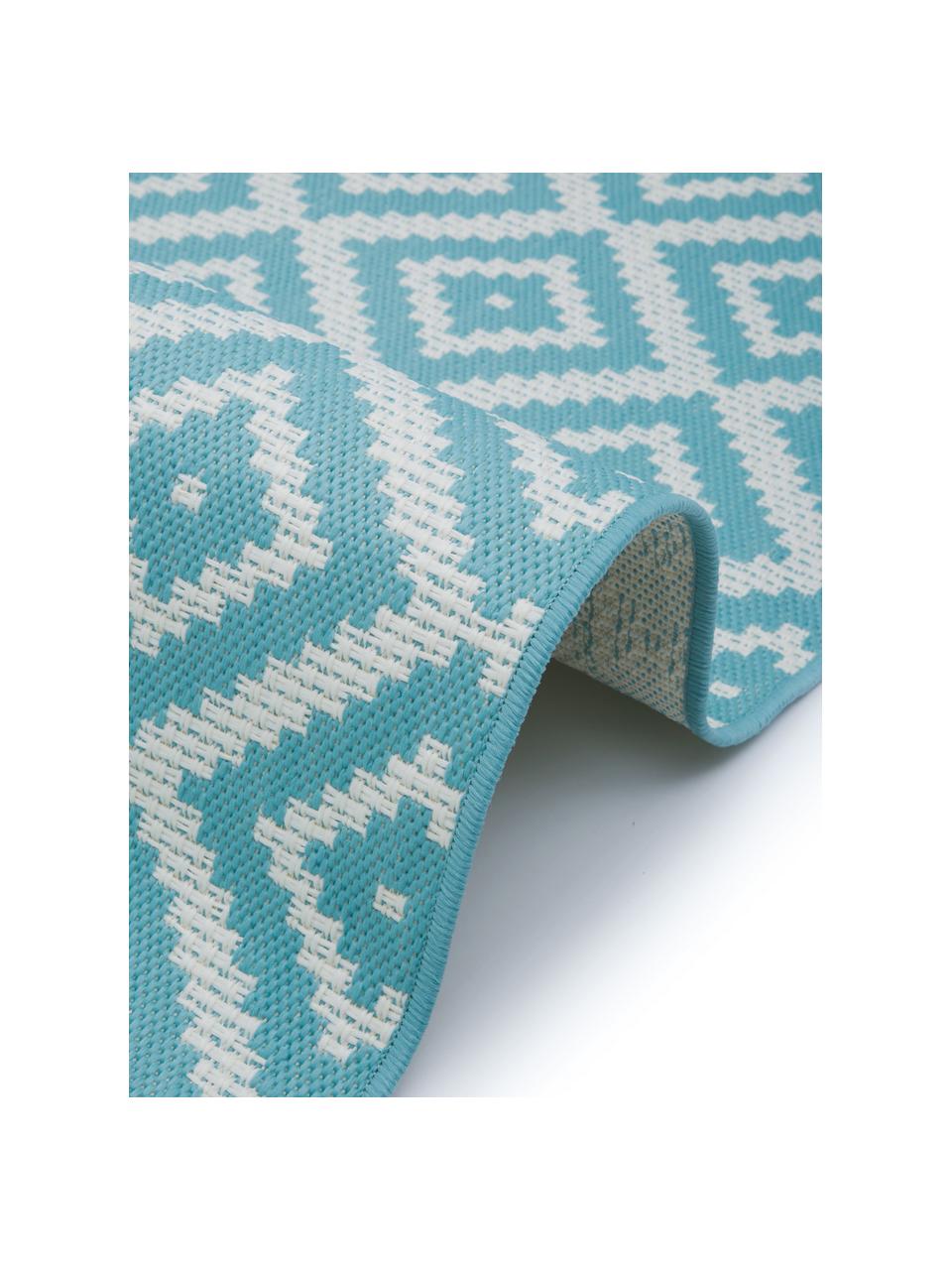 In- & outdoor vloerkleed met patroon Miami in turquoise/wit, 86% polypropyleen, 14% polyester, Wit, turquoise, B 120 x L 170 cm (maat S)