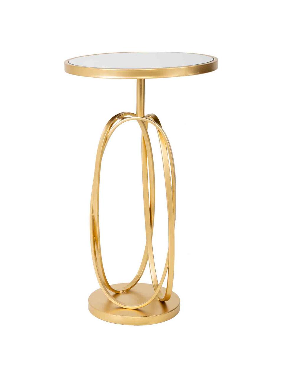 Mesa auxiliar redonda Serina, con tablero de vidrio, Tablero: tablero de fibras de dens, Estructura: metal con pintura en polv, Dorado, espejo, Ø 36 x Al 61 cm