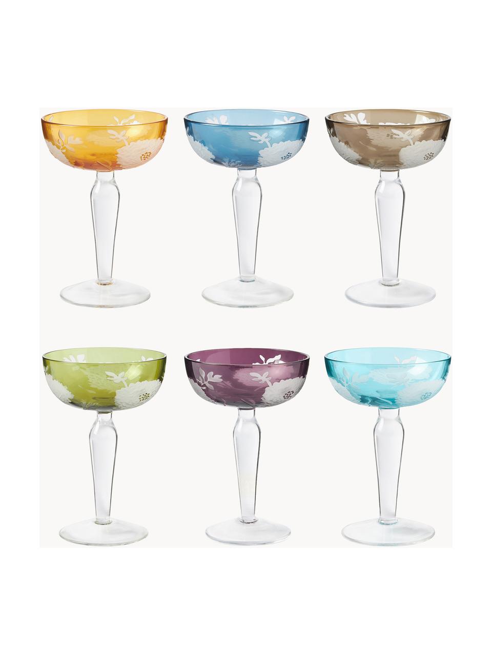 Champagnerschalen Peony, 6er-Set, Glas, Bunt, Ø 10 x H 15 cm, 150 ml