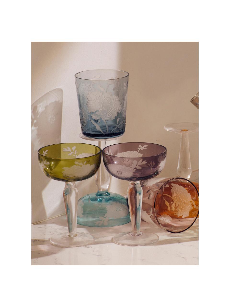 Set de copas pompadour de champán Peony, 6 uds., Vidrio, Multicolor, Ø 10 x Al 15 cm, 150 ml