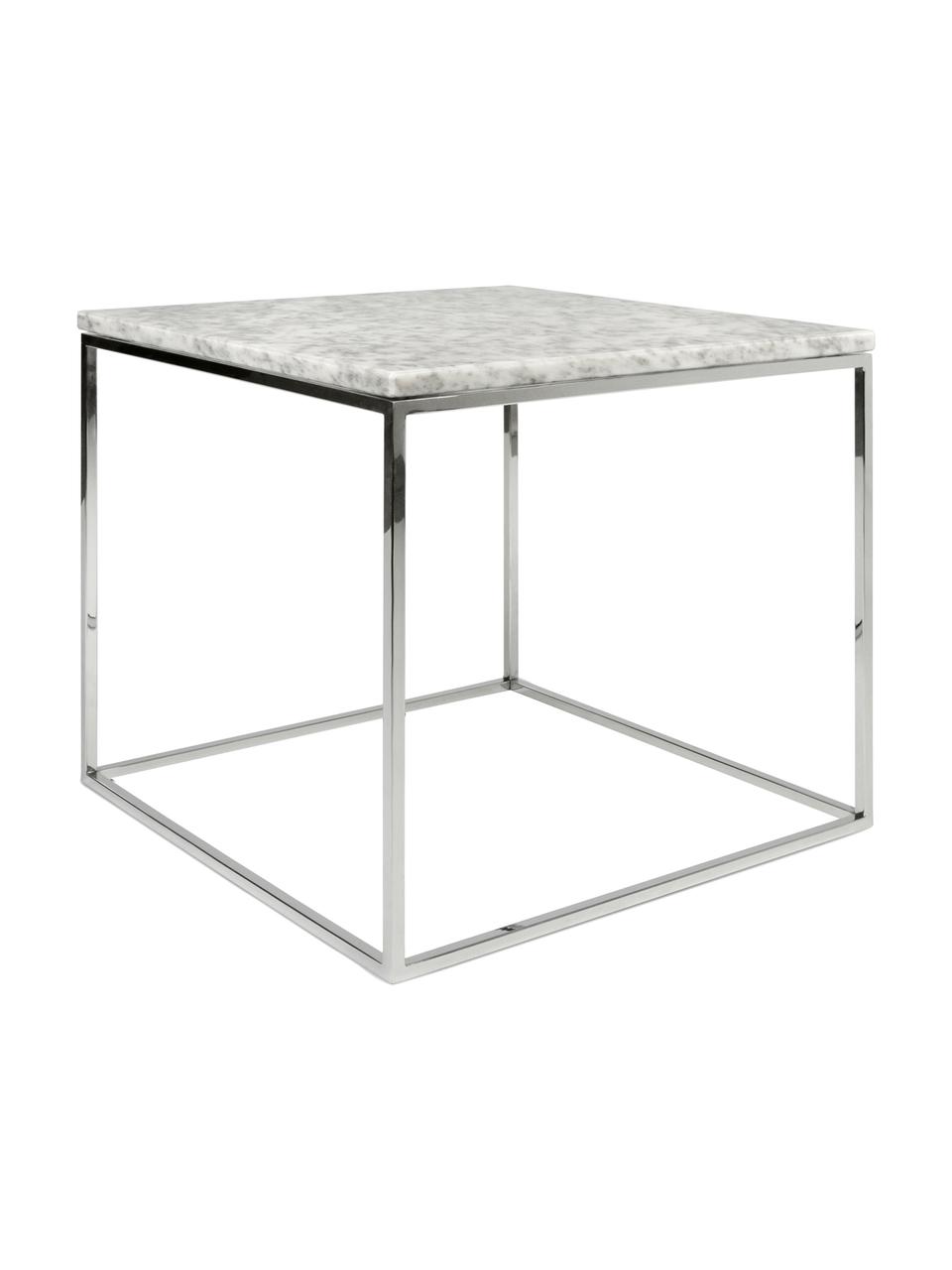 Table d'appoint en marbre Gleam, Plateau : blanc, marbré Structure : chrome