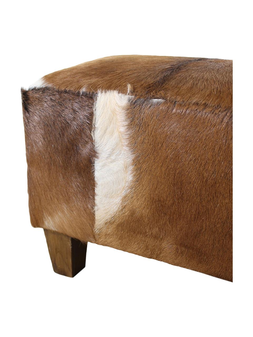 Banco de piel Bangku, Tapizado: piel de cabra, Patas: teca, Piel de cabra, marrón y blanco, An 110 x Al 40 cm