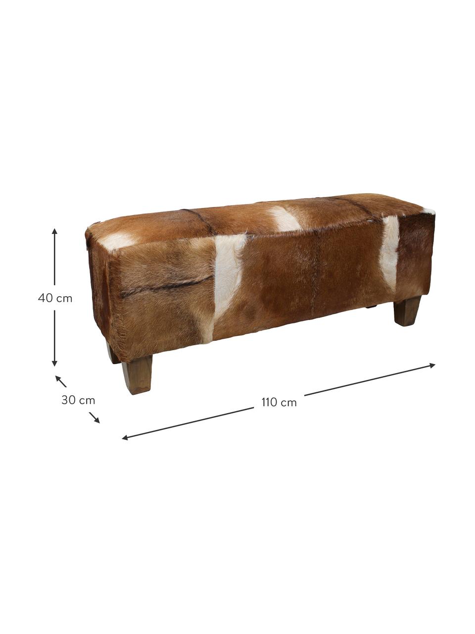 Banco de piel Bangku, Tapizado: piel de cabra, Patas: teca, Piel de cabra, marrón y blanco, An 110 x Al 40 cm