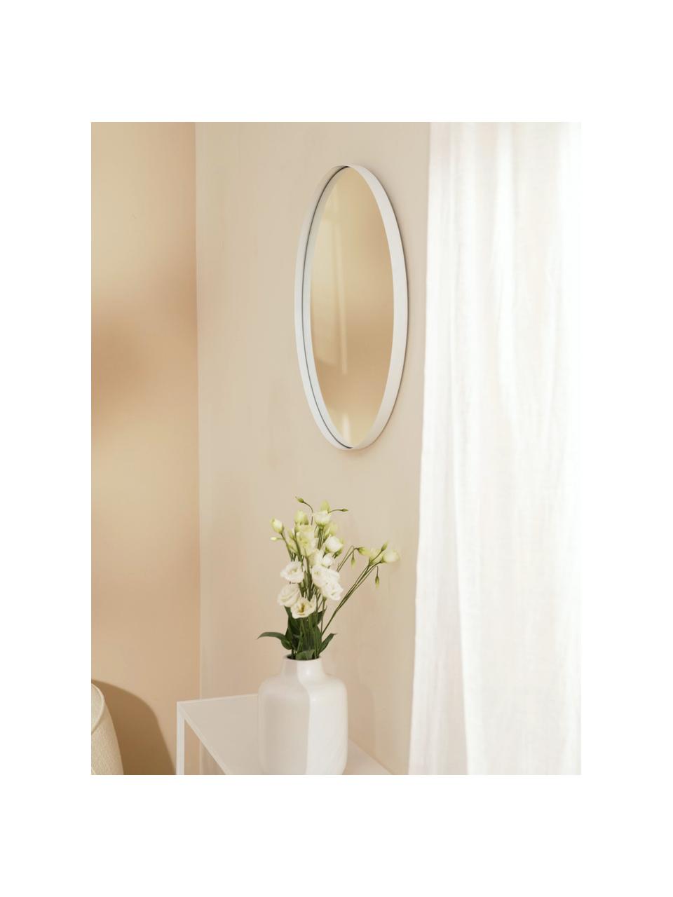 Espejo de pared redondo de metal Ivy, Estructura: metal con pintura en polv, Parte trasera: tablero de fibras de dens, Espejo: cristal, Blanco, Ø 40 x F 3 cm