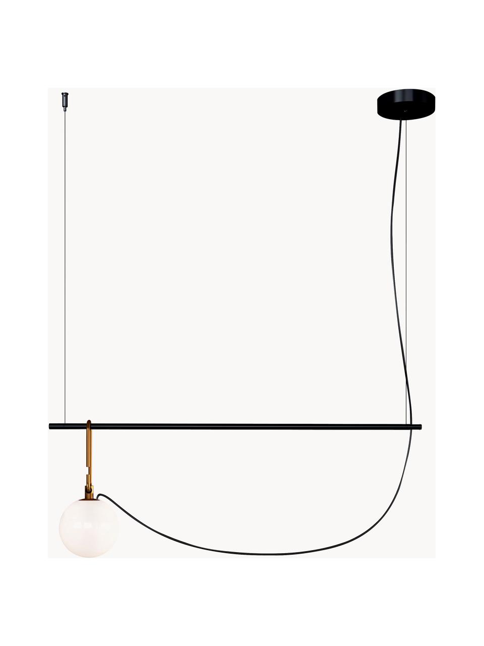 Lampa wisząca ze szkła dmuchanego nh, Stelaż: mosiądz szczotkowany, alu, Biały, czarny, S 91 x W 32 cm
