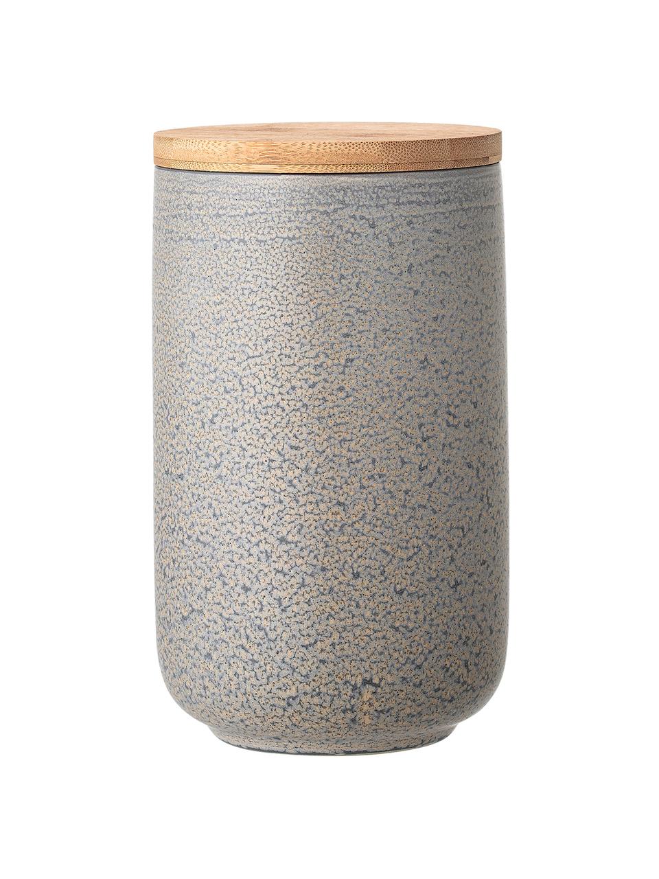 Handgemaakte opbergpot Kendra, Deksel: bamboehout, silicone, Grijs, beigetinten, Ø 12 x H 21 cm