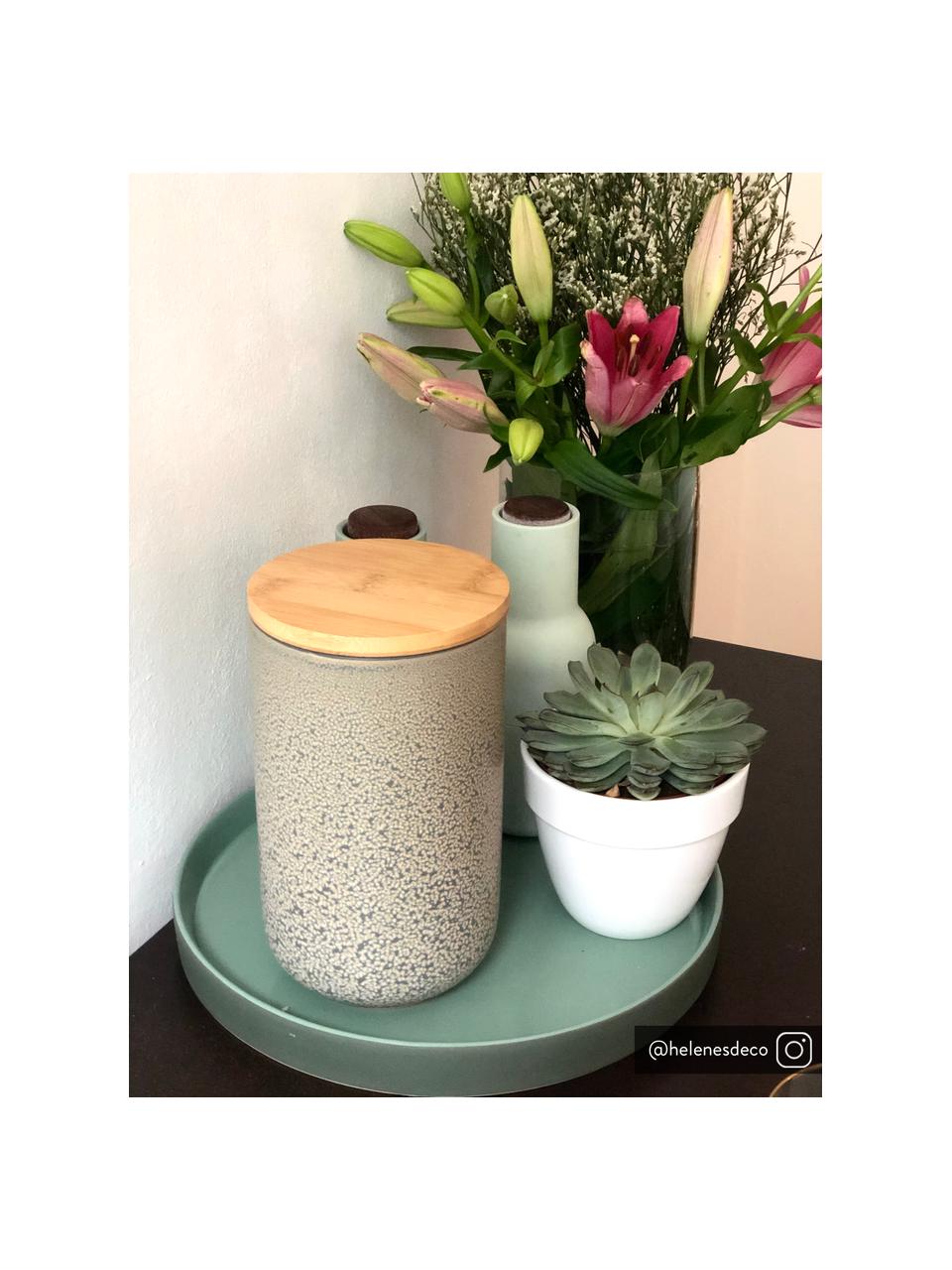 Barattolo con coperchio fatto a mano Kendra, Coperchio: bambù, silicone, Grigio, tonalità beige, Ø 12 x Alt. 21 cm