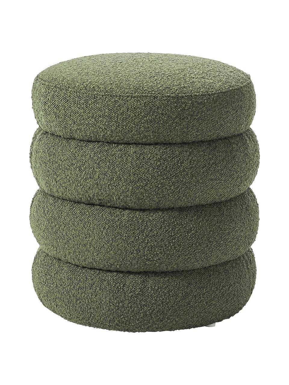 Puf bouclé Alto, Tapicerka: bouclé (100% poliester) D, Stelaż: lite drewno sosnowe, skle, Zielony bouclé, Ø 42 x W 47 cm