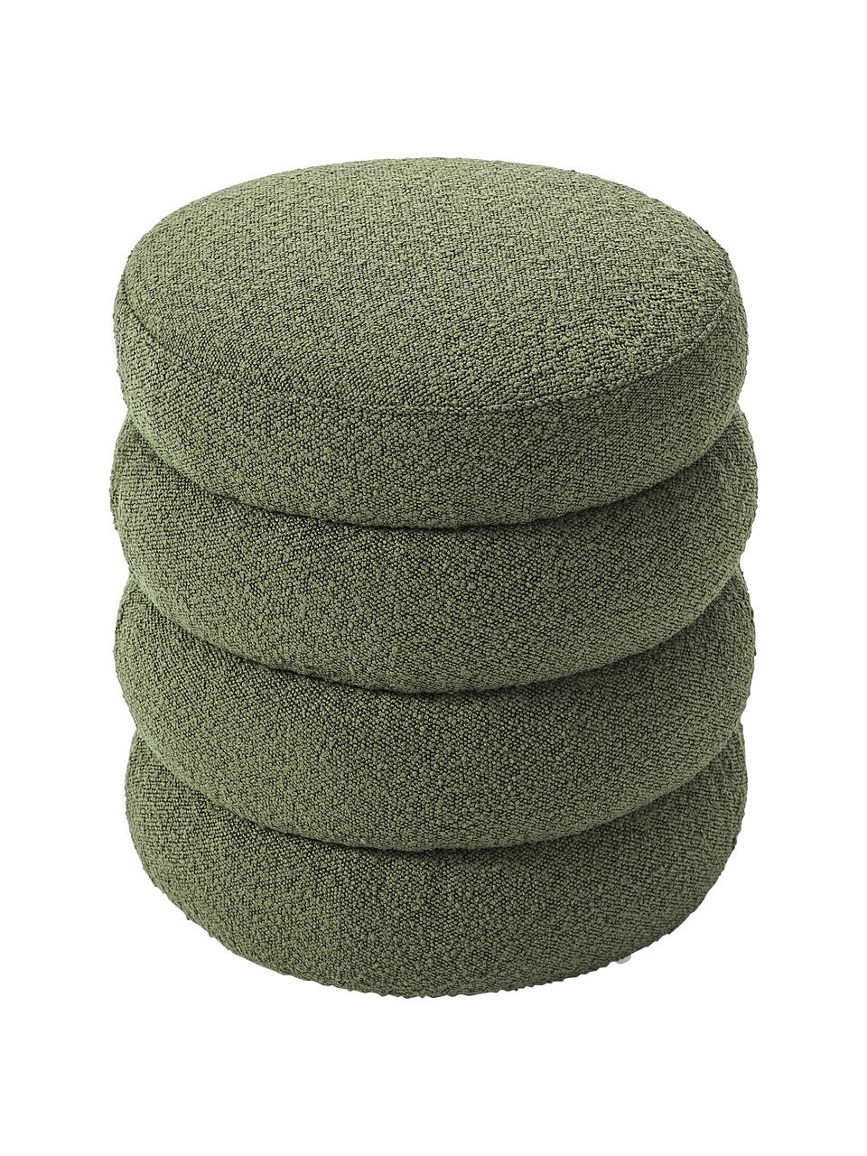 Puf en tejido bouclé Alto, Tapizado: tejido bouclé (100% polié, Estructura: madera de pino maciza, ma, Bouclé verde, Ø 42 x Al 47 cm