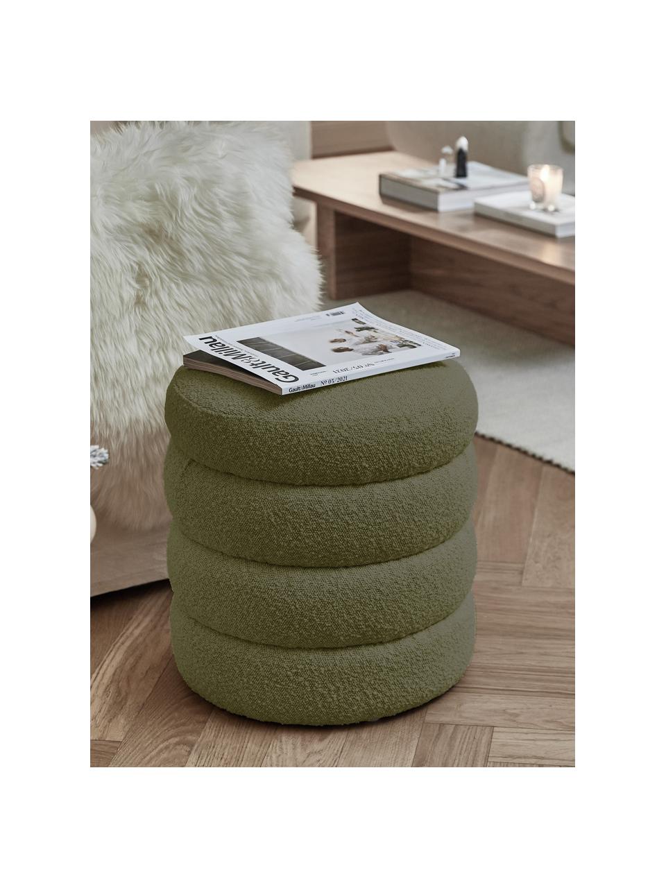 Bouclé-Hocker Alto, Bezug: Bouclé (100 % Polyester) , Gestell: Massives Kiefernholz, Spe, Bouclé Grün, Ø 42 x H 47 cm