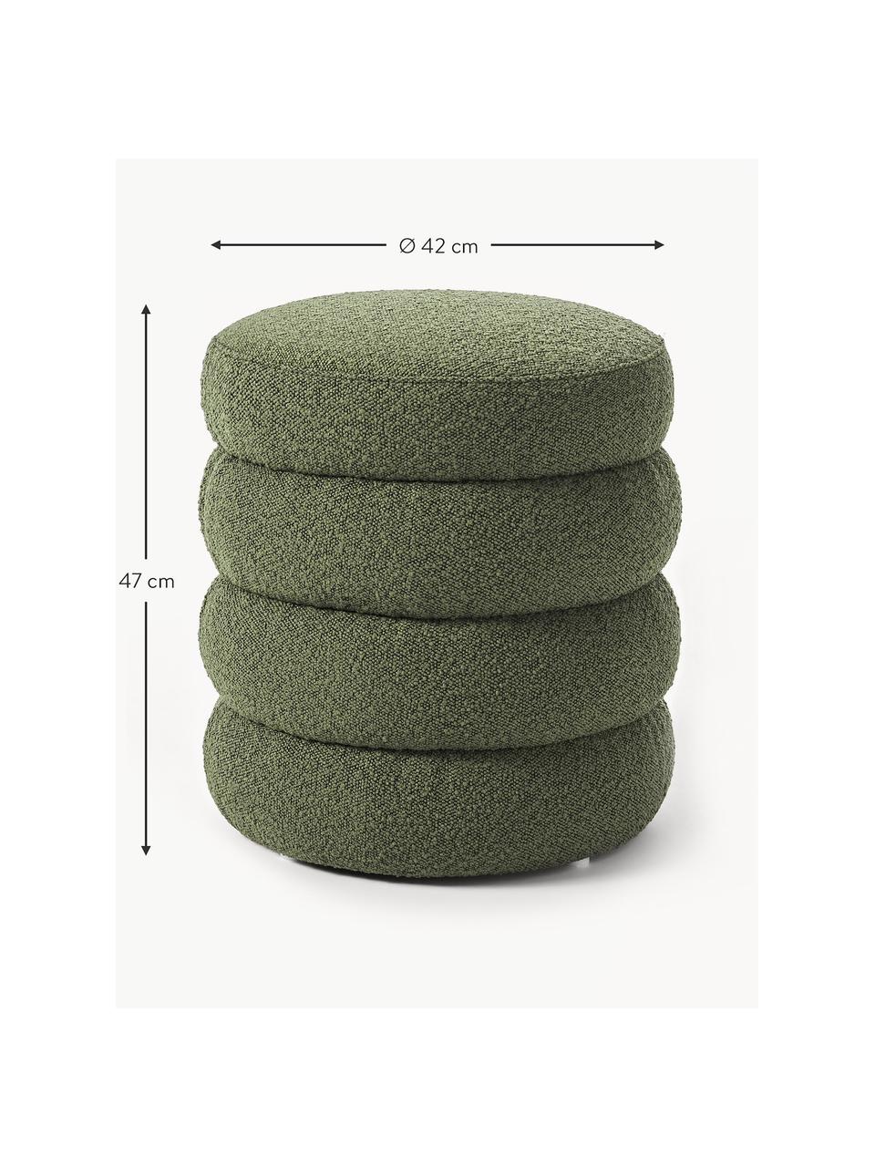 Bouclé kruk Alto, Bekleding: bouclé (100 % polyester), Frame: massief grenenhout, multi, Bouclé groen, Ø 42 x H 47 cm
