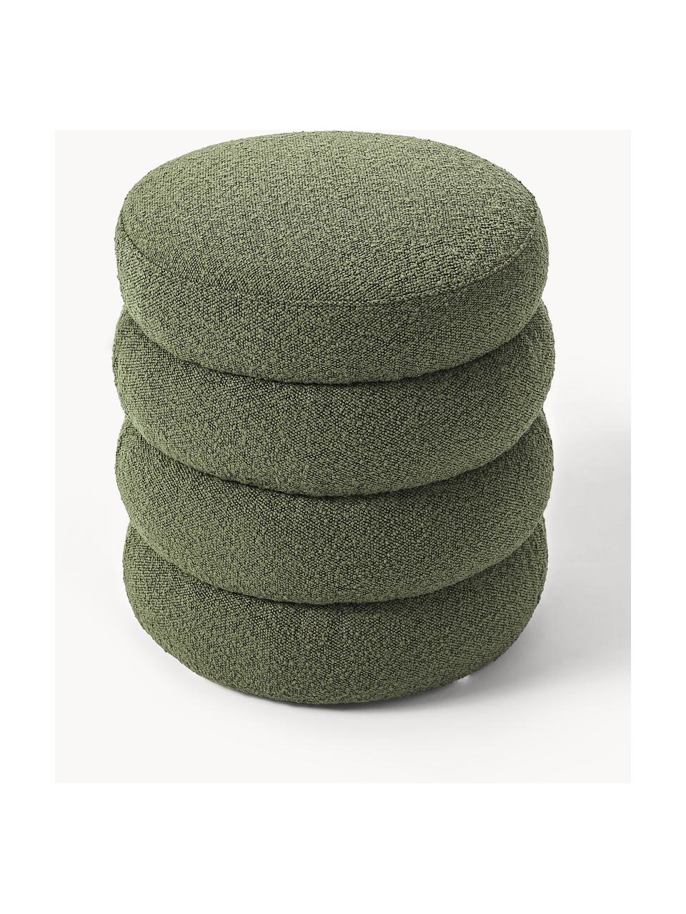 Pouf en tissu bouclé Alto, Bouclé vert foncé, Ø 42 x haut. 47 cm