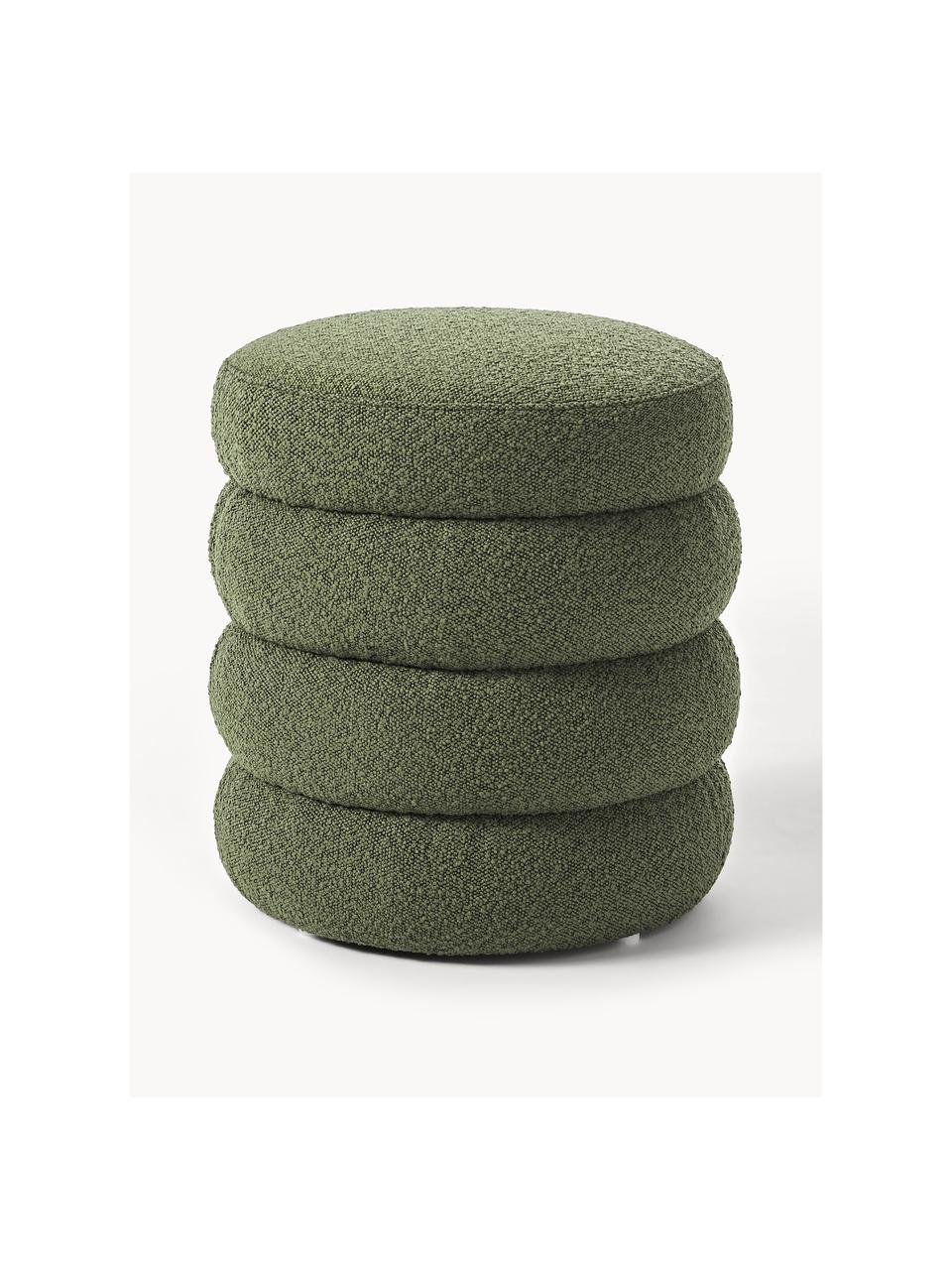 Pouf in bouclé Alto, Rivestimento: bouclé (100% poliestere) , Struttura: legno di pino massiccio, , Bouclé verde scuro, Ø 42 x Alt. 47 cm