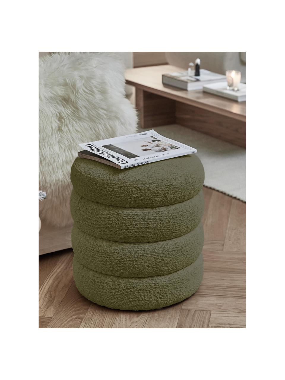 Bouclé kruk Alto, Bekleding: bouclé (100 % polyester), Frame: massief grenenhout, multi, Bouclé groen, Ø 42 x H 47 cm