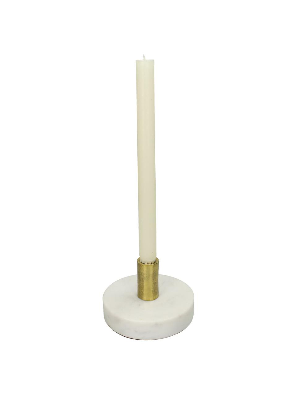 Marmor-Kerzenhalter Linda, Kerzenhalter: Aluminium, beschichtet, Weiss, Messingfarben, Ø 13 x H 8 cm