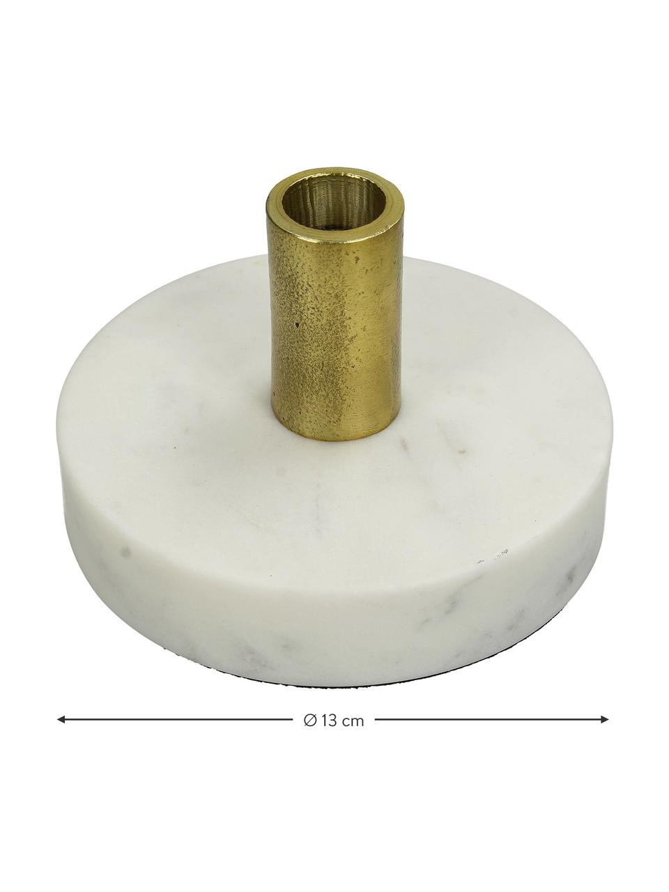 Marmor-Kerzenhalter Linda, Kerzenhalter: Aluminium, beschichtet, Weiss, Messingfarben, Ø 13 x H 8 cm