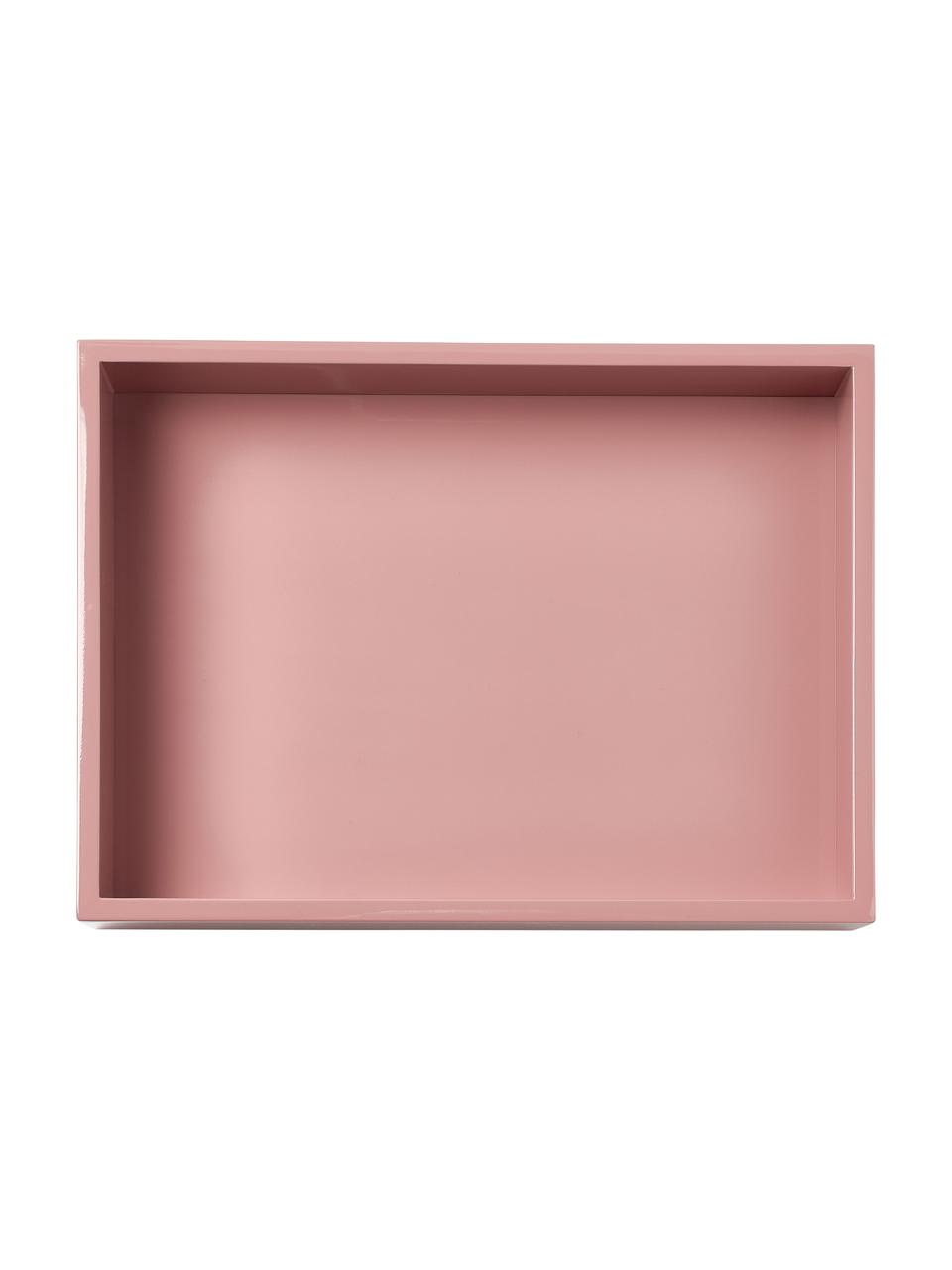 Hochglanz-Tablett Hayley, Mitteldichte Holzfaserplatte (MDF), lackiert, Dunkelrosa, B 24 x L 33 cm