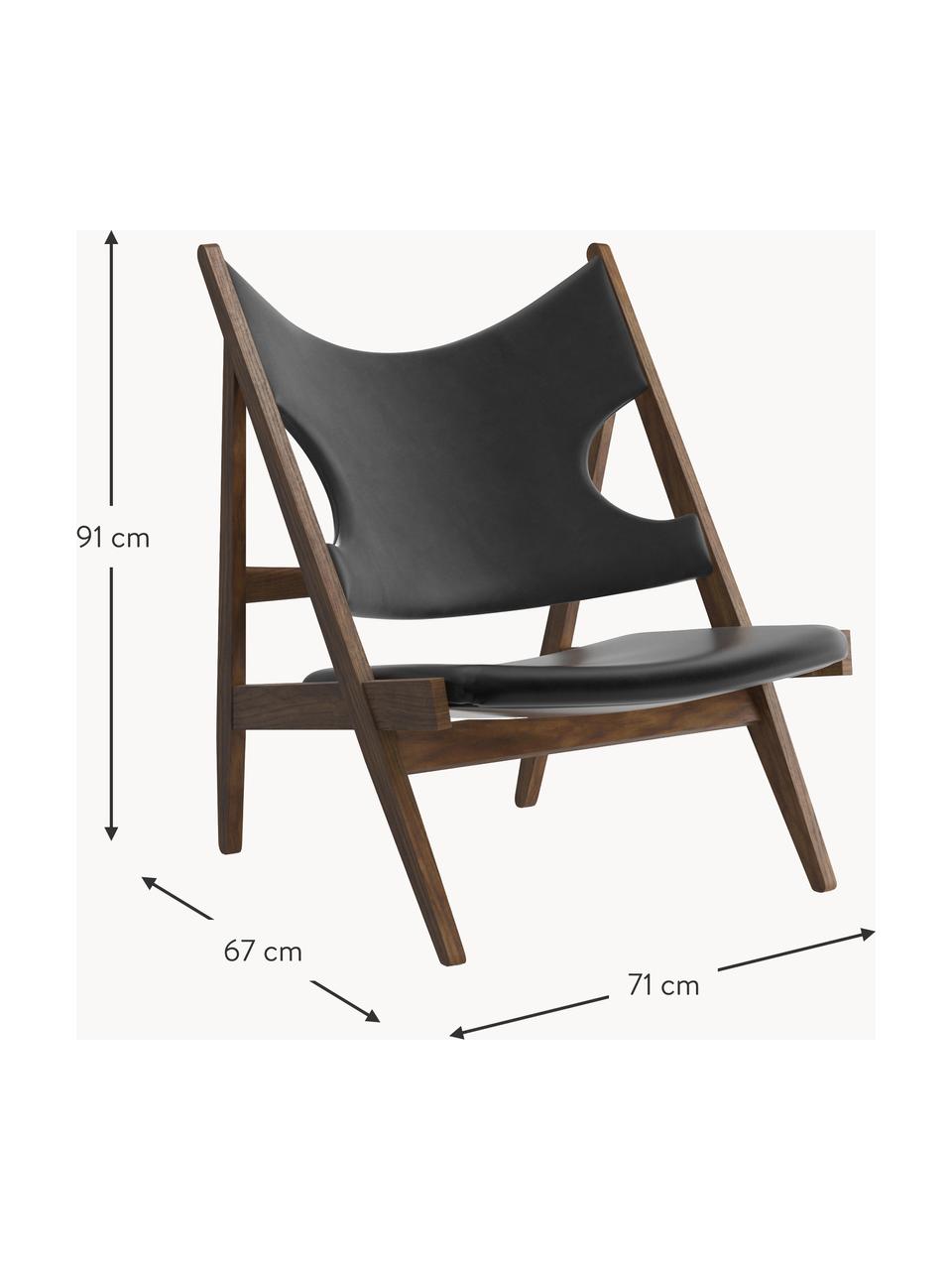 Poltrona lounge in pelle Knitting, Rivestimento: pelle, Struttura: legno di noce, Pelle nera, legno di noce, Larg. 71 x Prof. 67 cm