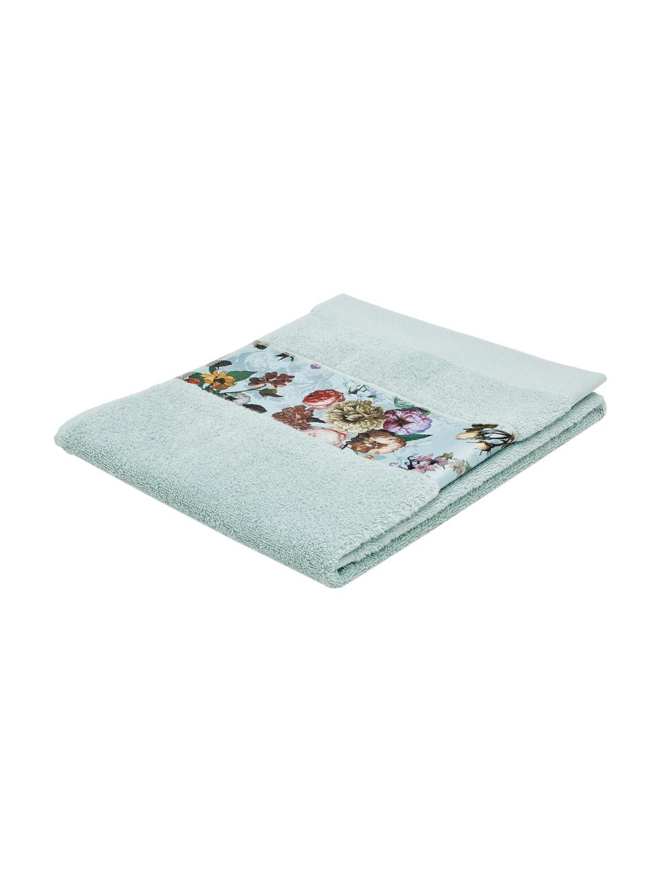 Handdoek Fleur in verschillende formaten, met bloemenrand, 97% katoen 3% polyester, Mintgroen, multicolour, Handdoek, B 55 x L 100 cm