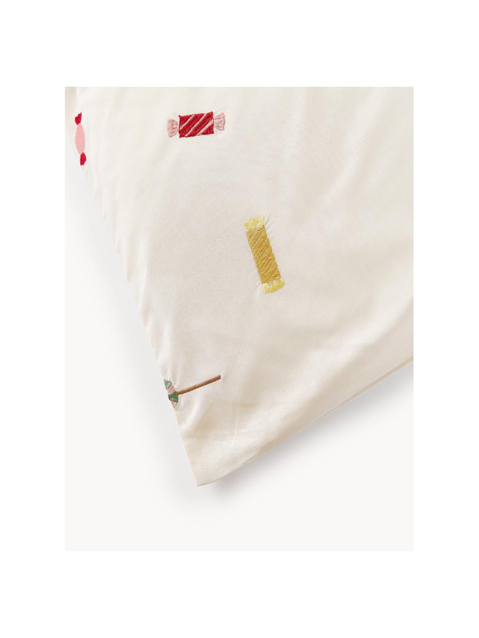 Obliečka na vankúš z bavlneného perkálu s vianočnou výšivkou Lolly, Lomená biela, viacfarebná, Š 40 x D 80 cm