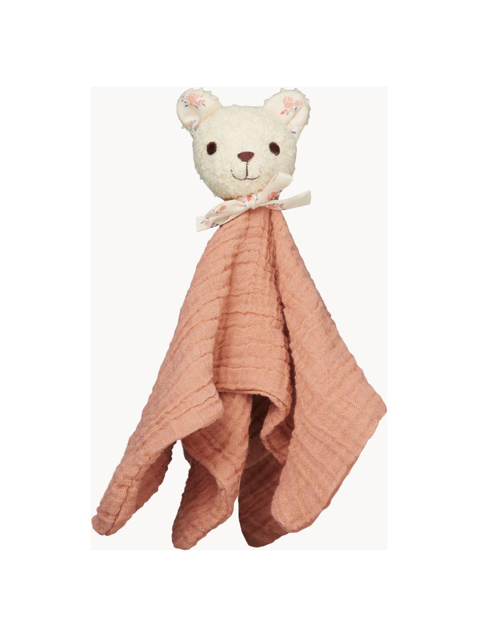 Doudou en coton bio Bear, Pêche, blanc cassé, larg. 35 x long. 35 cm